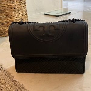 Large Matte Black Tory Burch Fleming